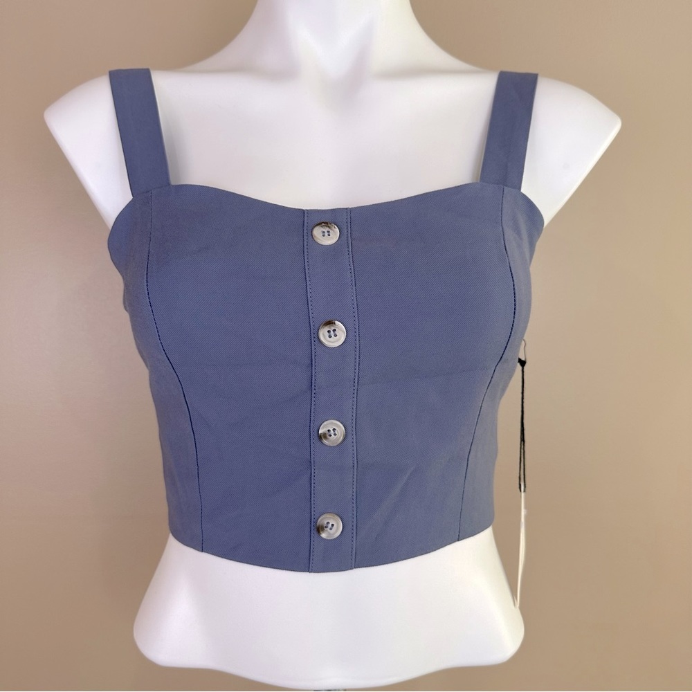Lost + Wander Blue Sail Away Retro Crop Corset Top Small Boho Preppy Nautical